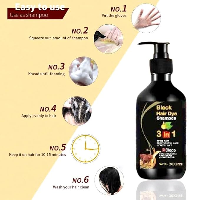 Unisex Instant Black Herbal Hair Dye Shampoo