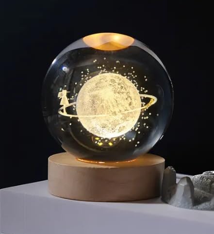Desidiya Moon Crystal Ball Night Light,2.4 Inch Glass Ball Night LED Lamp with Woodern Base,Decorations Gifts for Men,Women,Kids,Boys,Girls | Gifts for Woman | Valentine Gift for Girlfriends