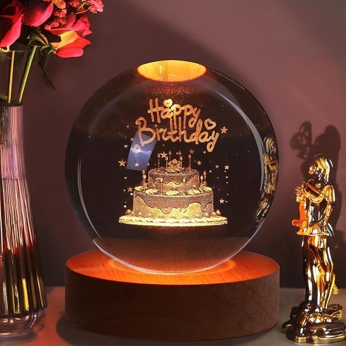 Desidiya Moon Crystal Ball Night Light,2.4 Inch Glass Ball Night LED Lamp with Woodern Base,Decorations Gifts for Men,Women,Kids,Boys,Girls | Gifts for Woman | Valentine Gift for Girlfriends