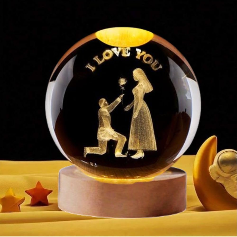 Desidiya Moon Crystal Ball Night Light,2.4 Inch Glass Ball Night LED Lamp with Woodern Base,Decorations Gifts for Men,Women,Kids,Boys,Girls | Gifts for Woman | Valentine Gift for Girlfriends