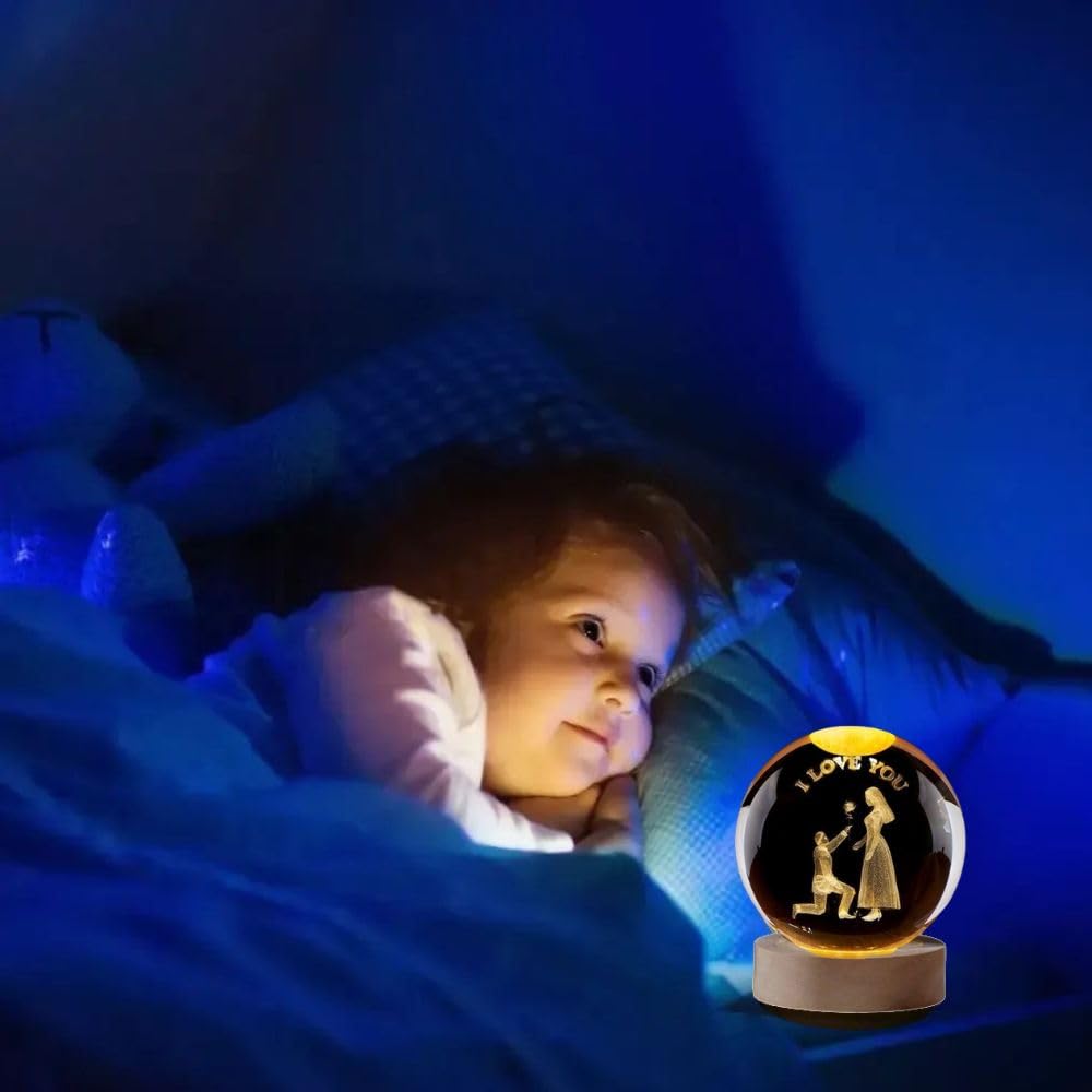 Desidiya Moon Crystal Ball Night Light,2.4 Inch Glass Ball Night LED Lamp with Woodern Base,Decorations Gifts for Men,Women,Kids,Boys,Girls | Gifts for Woman | Valentine Gift for Girlfriends