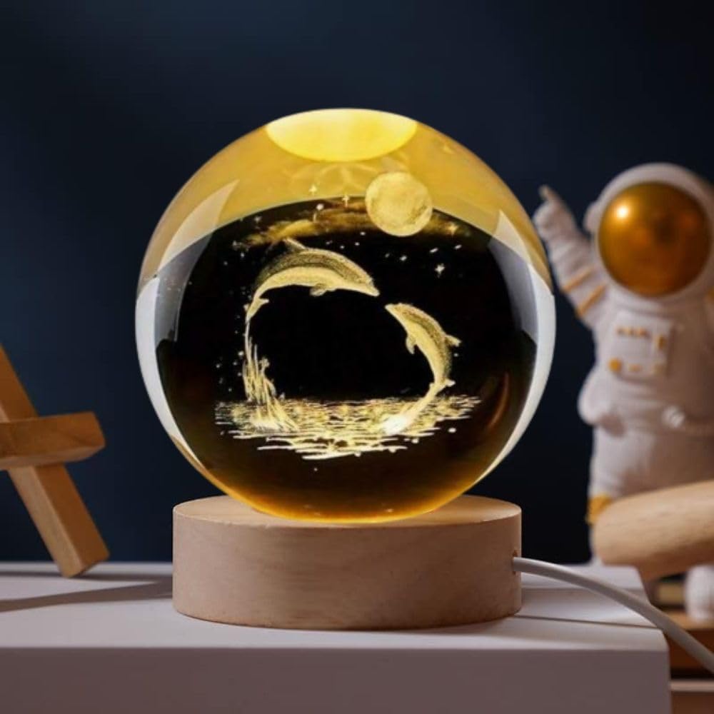 Desidiya Moon Crystal Ball Night Light,2.4 Inch Glass Ball Night LED Lamp with Woodern Base,Decorations Gifts for Men,Women,Kids,Boys,Girls | Gifts for Woman | Valentine Gift for Girlfriends