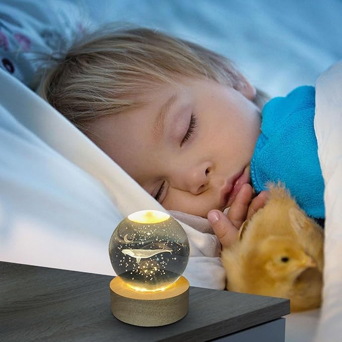 Desidiya Moon Crystal Ball Night Light,2.4 Inch Glass Ball Night LED Lamp with Woodern Base,Decorations Gifts for Men,Women,Kids,Boys,Girls | Gifts for Woman | Valentine Gift for Girlfriends