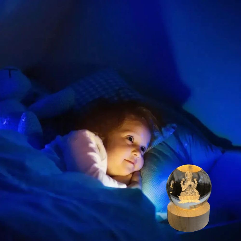 Desidiya Moon Crystal Ball Night Light,2.4 Inch Glass Ball Night LED Lamp with Woodern Base,Decorations Gifts for Men,Women,Kids,Boys,Girls | Gifts for Woman | Valentine Gift for Girlfriends