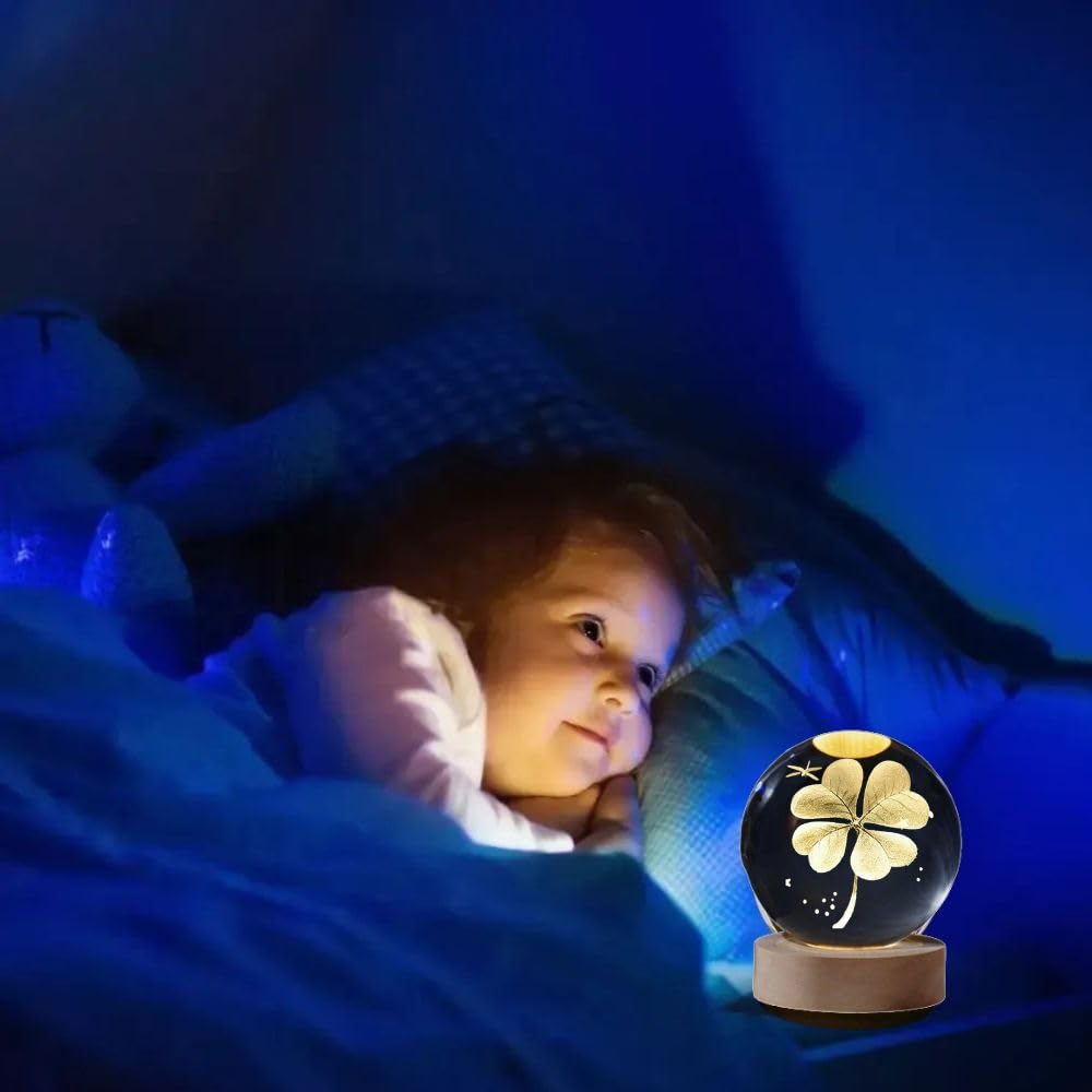 Desidiya Moon Crystal Ball Night Light,2.4 Inch Glass Ball Night LED Lamp with Woodern Base,Decorations Gifts for Men,Women,Kids,Boys,Girls | Gifts for Woman | Valentine Gift for Girlfriends