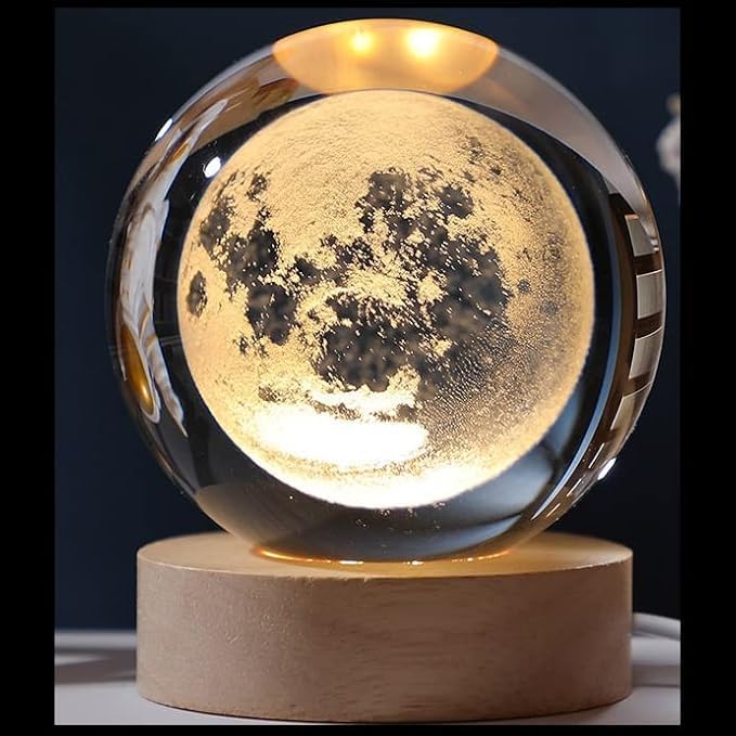 Desidiya Moon Crystal Ball Night Light,2.4 Inch Glass Ball Night LED Lamp with Woodern Base,Decorations Gifts for Men,Women,Kids,Boys,Girls | Gifts for Woman | Valentine Gift for Girlfriends