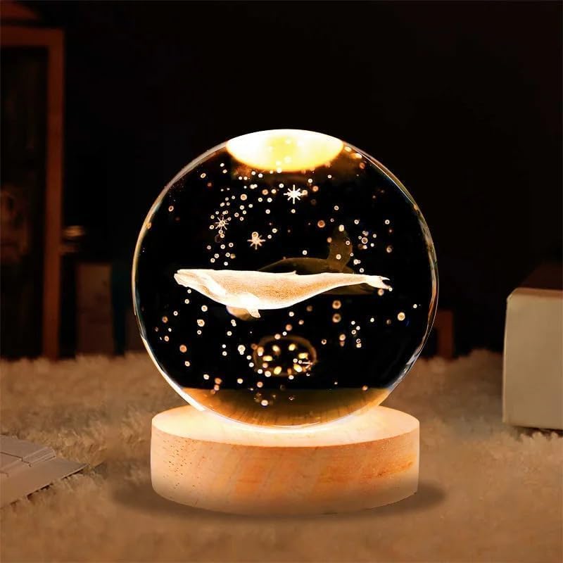 Desidiya Moon Crystal Ball Night Light,2.4 Inch Glass Ball Night LED Lamp with Woodern Base,Decorations Gifts for Men,Women,Kids,Boys,Girls | Gifts for Woman | Valentine Gift for Girlfriends
