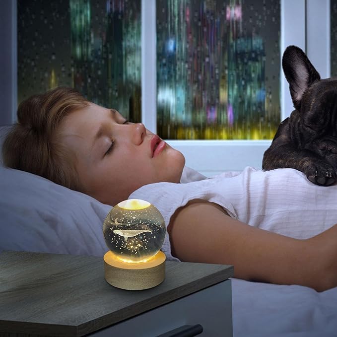 Desidiya Moon Crystal Ball Night Light,2.4 Inch Glass Ball Night LED Lamp with Woodern Base,Decorations Gifts for Men,Women,Kids,Boys,Girls | Gifts for Woman | Valentine Gift for Girlfriends