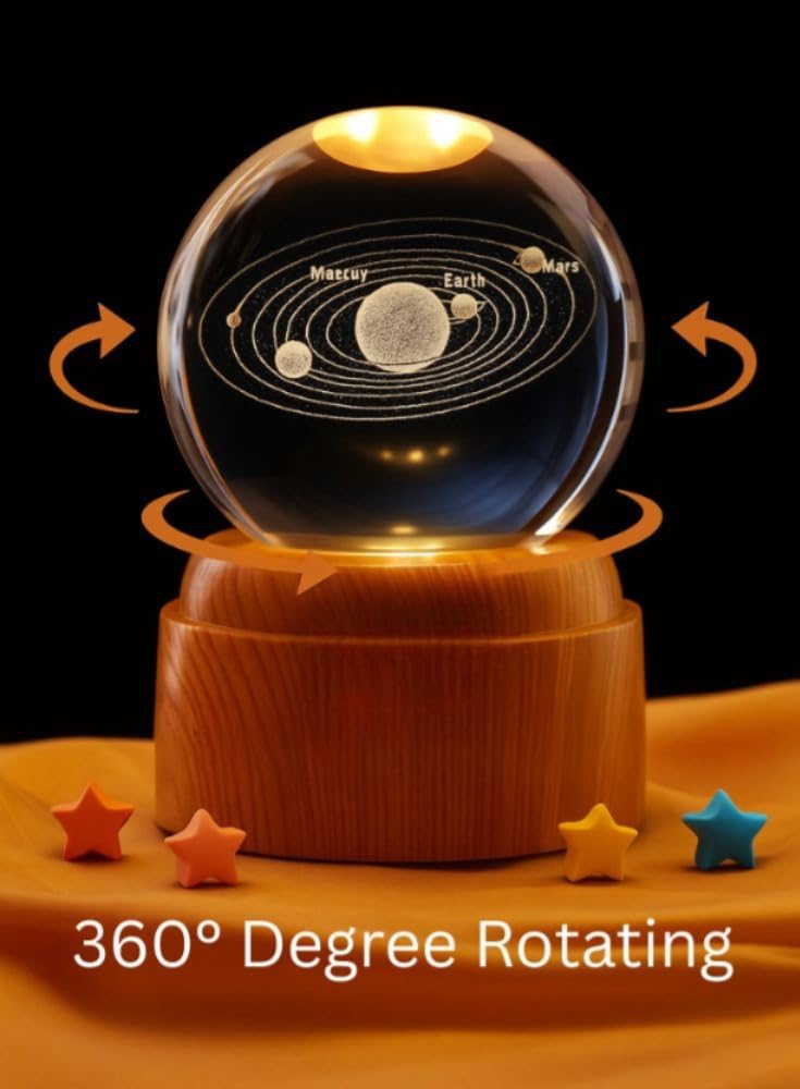 Desidiya Moon Crystal Ball Night Light,2.4 Inch Glass Ball Night LED Lamp with Woodern Base,Decorations Gifts for Men,Women,Kids,Boys,Girls | Gifts for Woman | Valentine Gift for Girlfriends