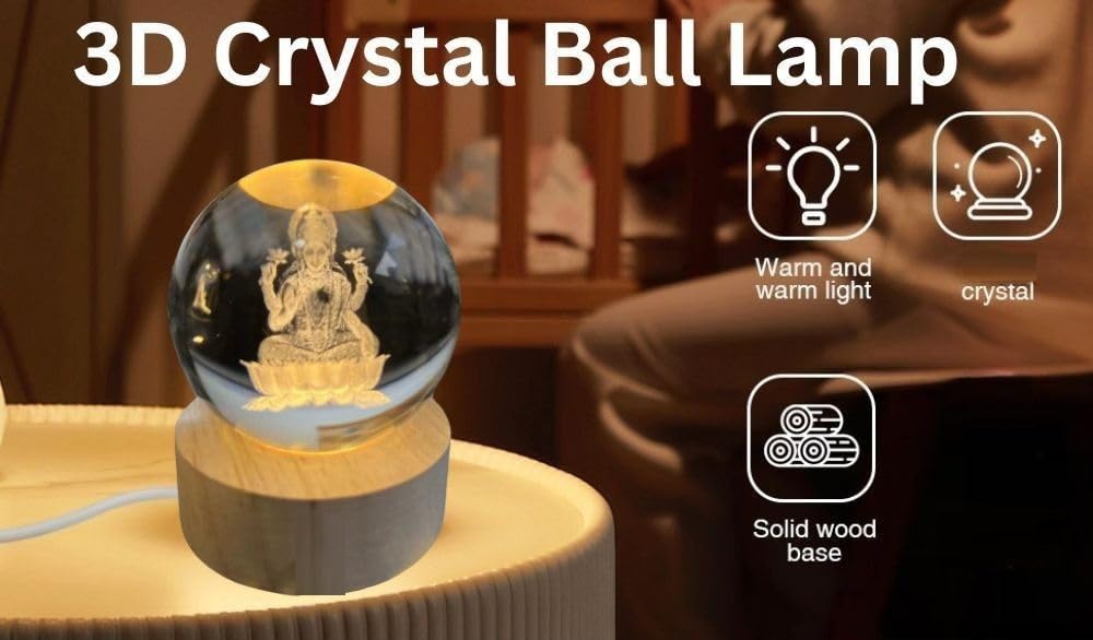 Desidiya Moon Crystal Ball Night Light,2.4 Inch Glass Ball Night LED Lamp with Woodern Base,Decorations Gifts for Men,Women,Kids,Boys,Girls | Gifts for Woman | Valentine Gift for Girlfriends