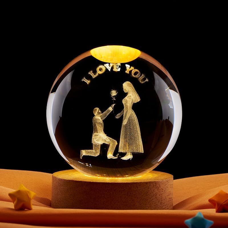 Desidiya Moon Crystal Ball Night Light,2.4 Inch Glass Ball Night LED Lamp with Woodern Base,Decorations Gifts for Men,Women,Kids,Boys,Girls | Gifts for Woman | Valentine Gift for Girlfriends
