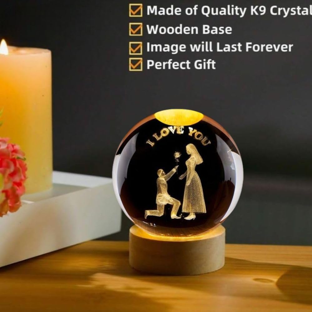 Desidiya Moon Crystal Ball Night Light,2.4 Inch Glass Ball Night LED Lamp with Woodern Base,Decorations Gifts for Men,Women,Kids,Boys,Girls | Gifts for Woman | Valentine Gift for Girlfriends