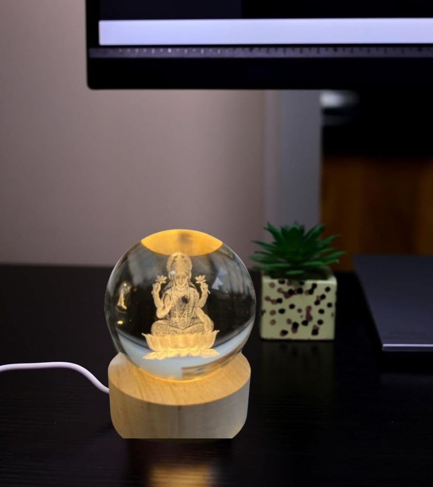 Desidiya Moon Crystal Ball Night Light,2.4 Inch Glass Ball Night LED Lamp with Woodern Base,Decorations Gifts for Men,Women,Kids,Boys,Girls | Gifts for Woman | Valentine Gift for Girlfriends