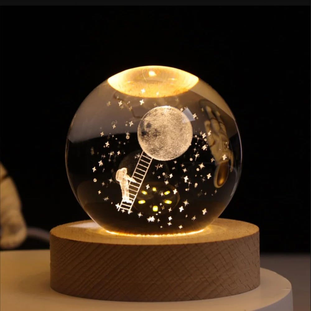 Desidiya Moon Crystal Ball Night Light,2.4 Inch Glass Ball Night LED Lamp with Woodern Base,Decorations Gifts for Men,Women,Kids,Boys,Girls | Gifts for Woman | Valentine Gift for Girlfriends