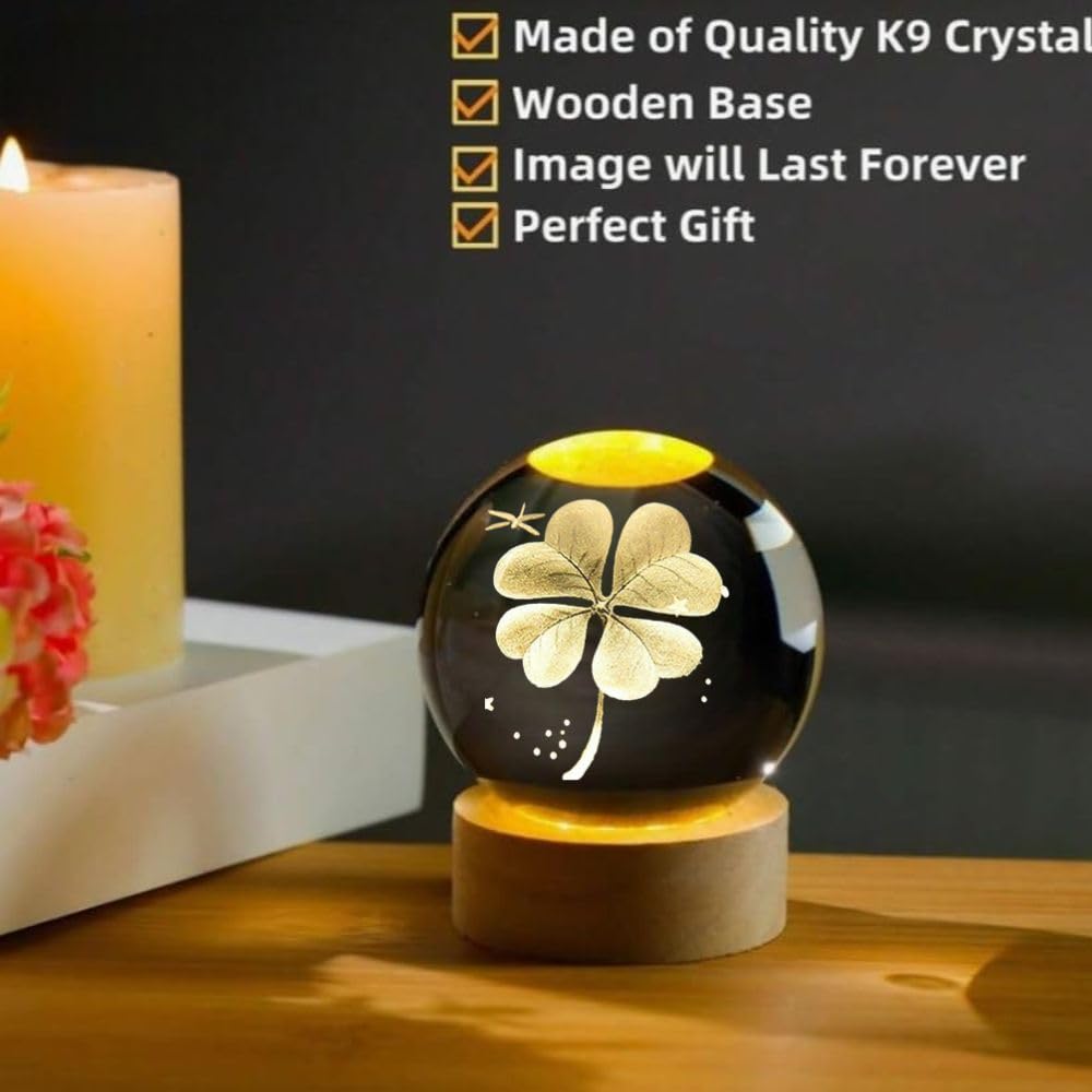 Desidiya Moon Crystal Ball Night Light,2.4 Inch Glass Ball Night LED Lamp with Woodern Base,Decorations Gifts for Men,Women,Kids,Boys,Girls | Gifts for Woman | Valentine Gift for Girlfriends