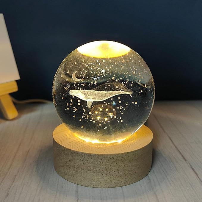Desidiya Moon Crystal Ball Night Light,2.4 Inch Glass Ball Night LED Lamp with Woodern Base,Decorations Gifts for Men,Women,Kids,Boys,Girls | Gifts for Woman | Valentine Gift for Girlfriends