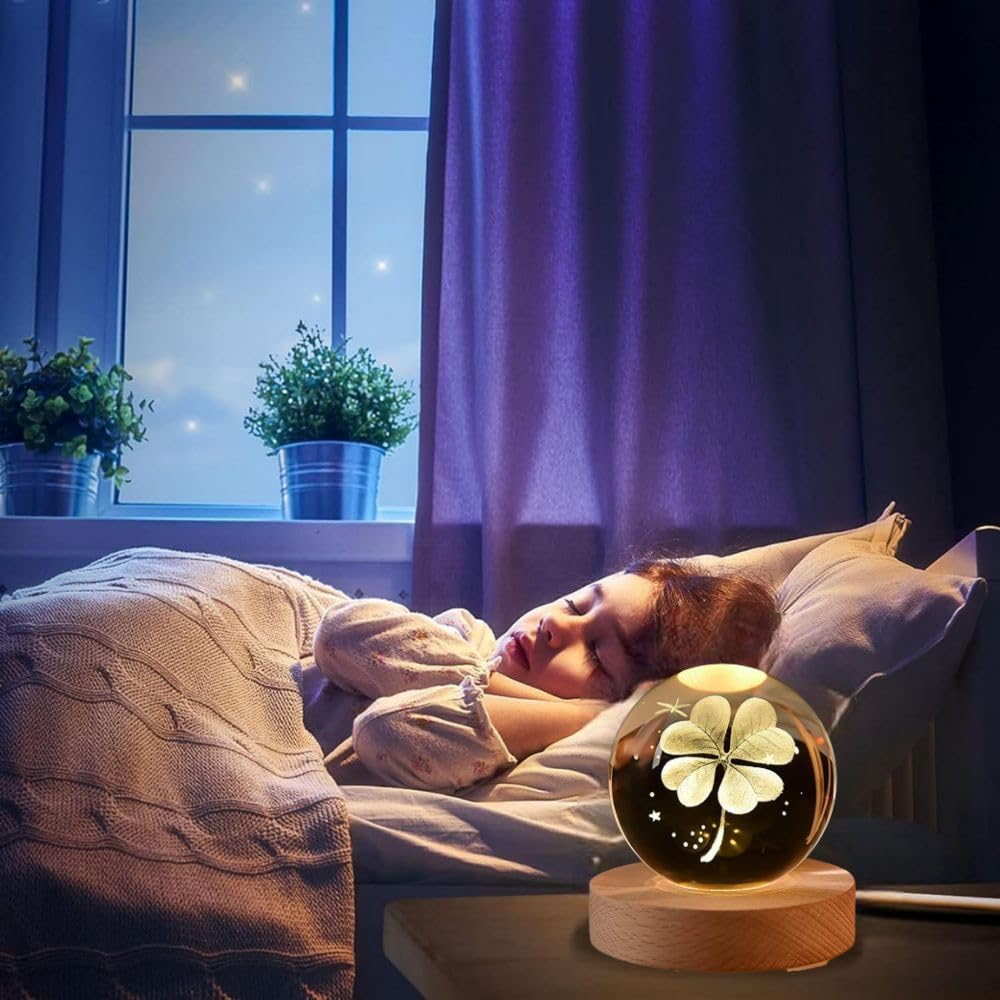Desidiya Moon Crystal Ball Night Light,2.4 Inch Glass Ball Night LED Lamp with Woodern Base,Decorations Gifts for Men,Women,Kids,Boys,Girls | Gifts for Woman | Valentine Gift for Girlfriends