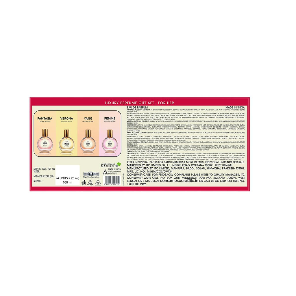 Engage Gift Assorted Luxury Perfume Set for Women 100ml (25ml x 4) | 4 Unique EDP Fragrances | Long Lasting | Travel Size Perfume Combo|Birthday, Anniversary | No Paraben |Dermat-Tested