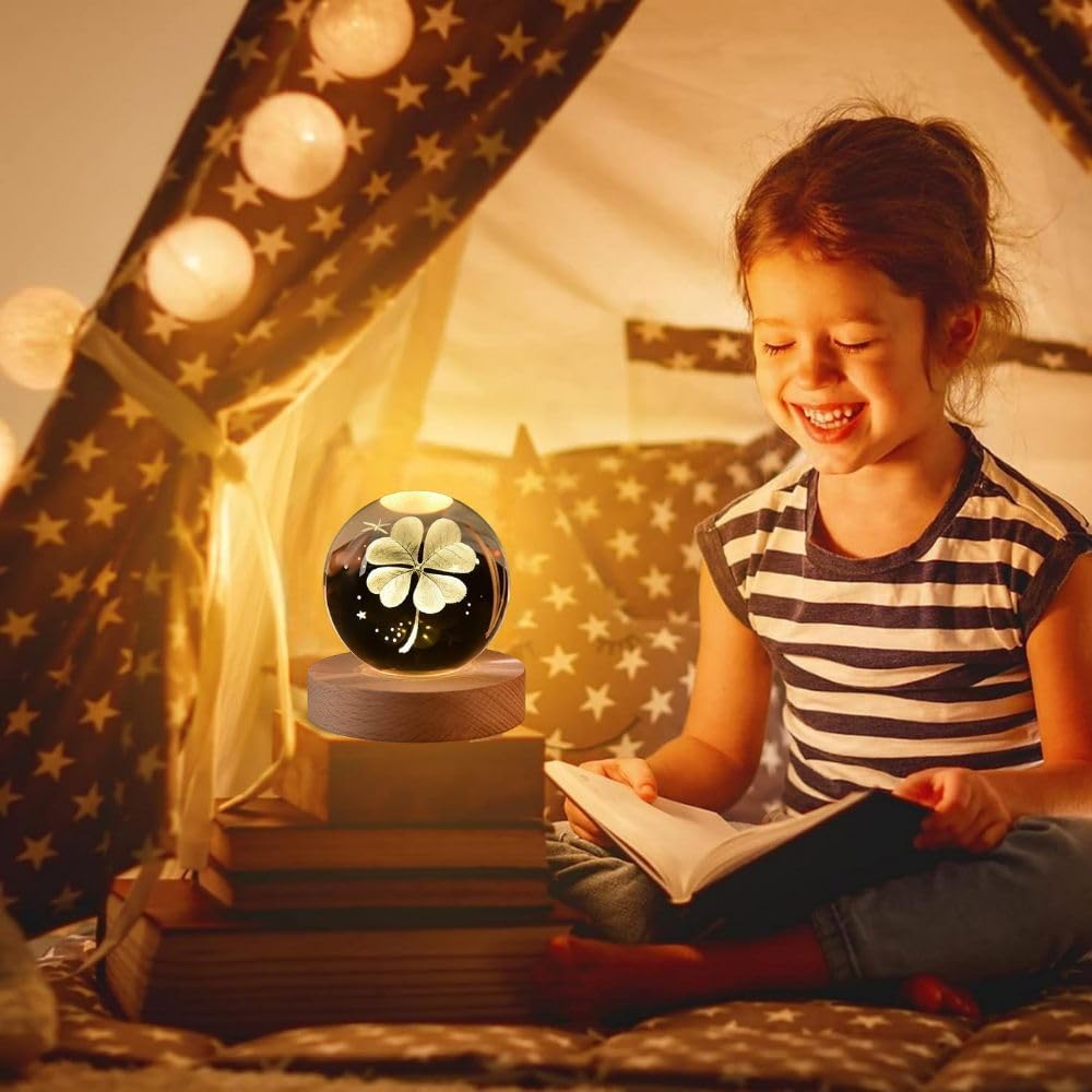 Desidiya Moon Crystal Ball Night Light,2.4 Inch Glass Ball Night LED Lamp with Woodern Base,Decorations Gifts for Men,Women,Kids,Boys,Girls | Gifts for Woman | Valentine Gift for Girlfriends