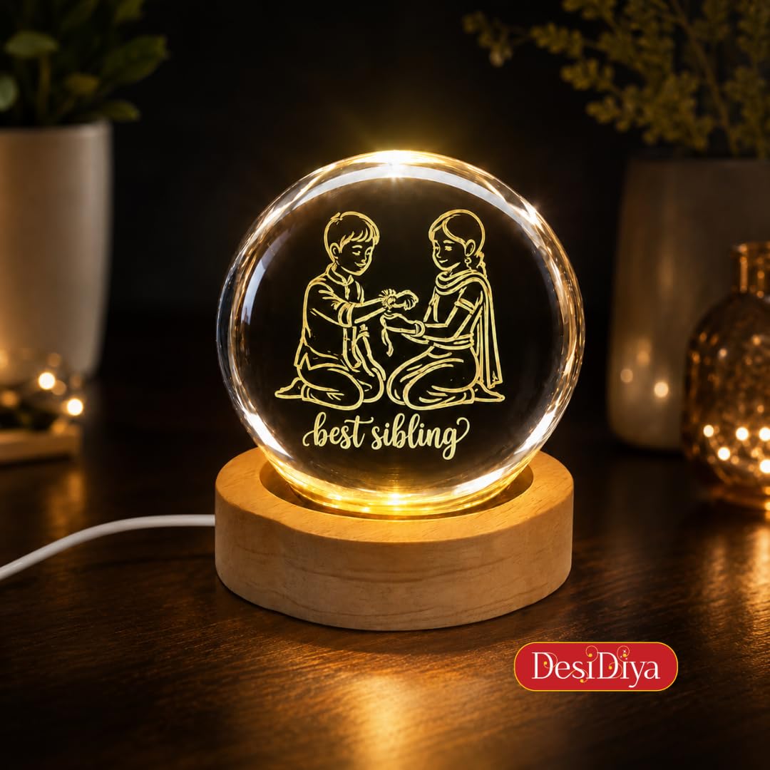 Desidiya Moon Crystal Ball Night Light,2.4 Inch Glass Ball Night LED Lamp with Woodern Base,Decorations Gifts for Men,Women,Kids,Boys,Girls | Gifts for Woman | Valentine Gift for Girlfriends