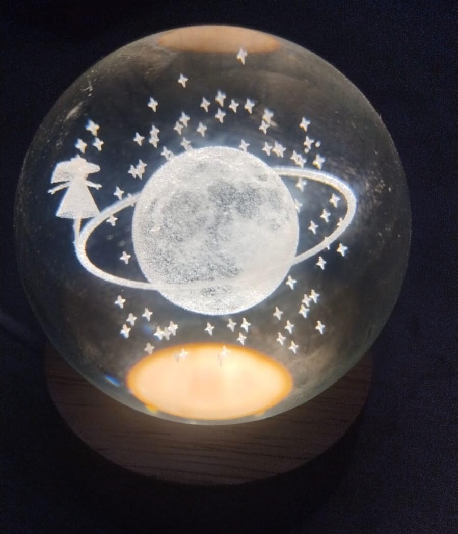 Desidiya Moon Crystal Ball Night Light,2.4 Inch Glass Ball Night LED Lamp with Woodern Base,Decorations Gifts for Men,Women,Kids,Boys,Girls | Gifts for Woman | Valentine Gift for Girlfriends
