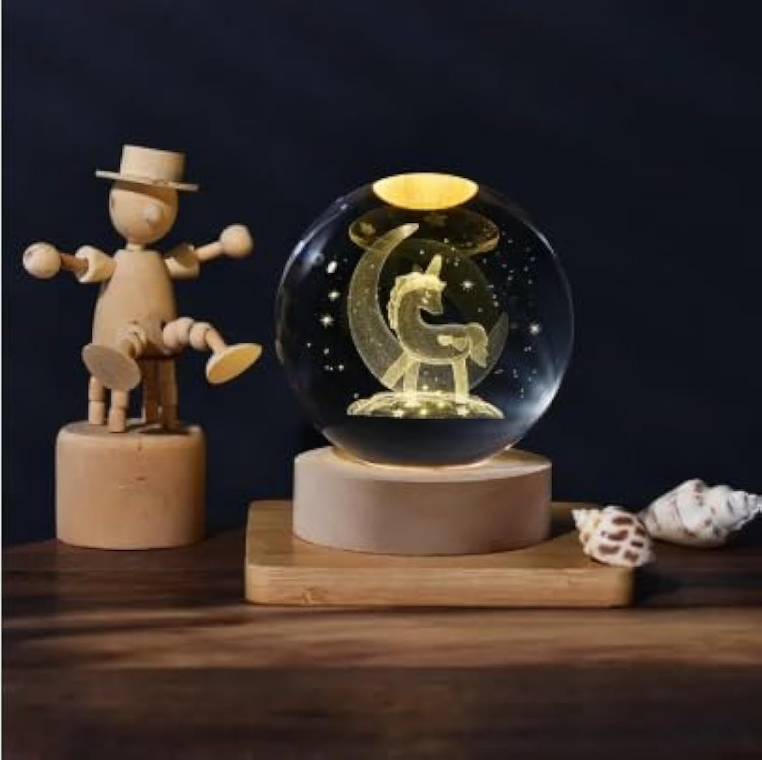 Desidiya Moon Crystal Ball Night Light,2.4 Inch Glass Ball Night LED Lamp with Woodern Base,Decorations Gifts for Men,Women,Kids,Boys,Girls | Gifts for Woman | Valentine Gift for Girlfriends