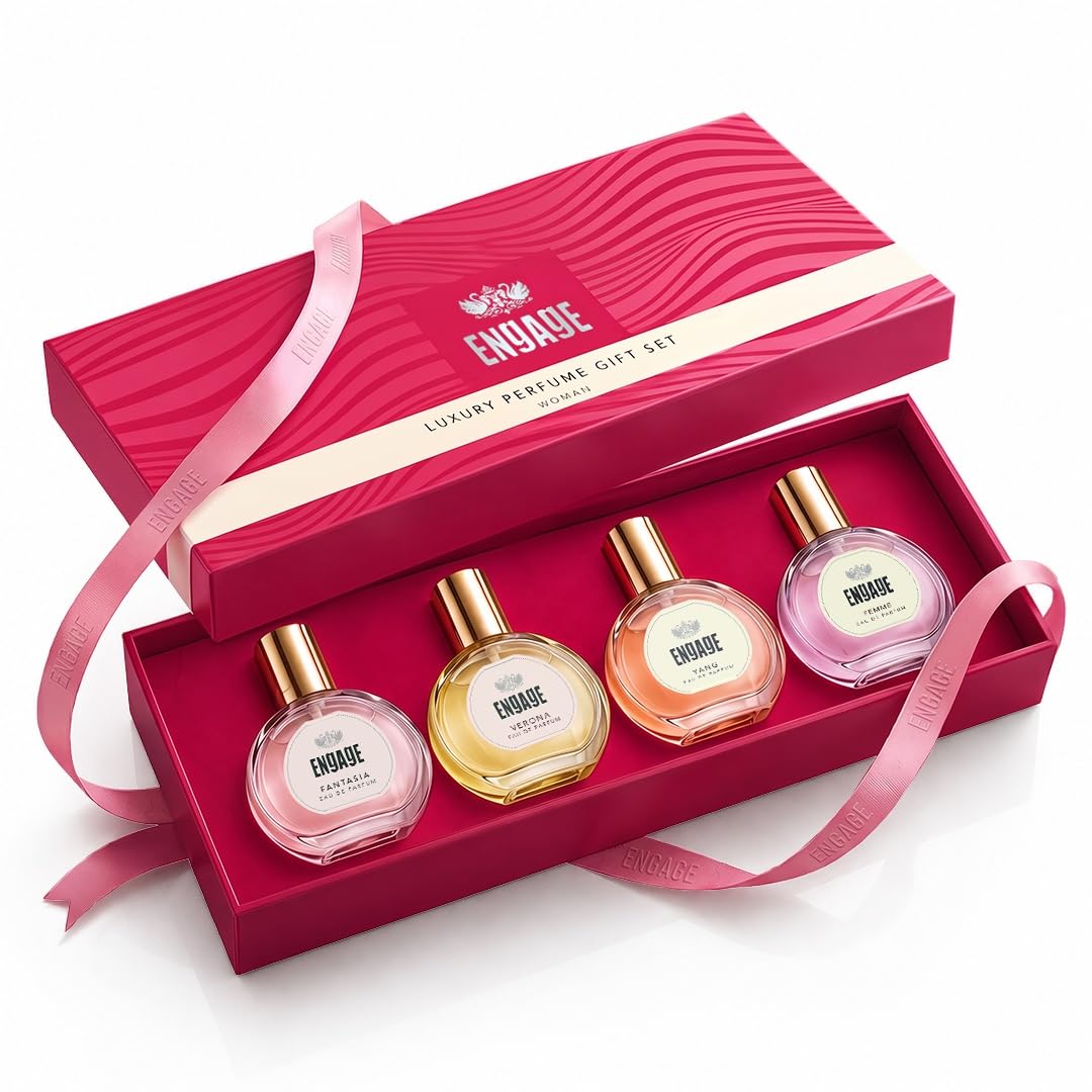 Engage Gift Assorted Luxury Perfume Set for Women 100ml (25ml x 4) | 4 Unique EDP Fragrances | Long Lasting | Travel Size Perfume Combo|Birthday, Anniversary | No Paraben |Dermat-Tested