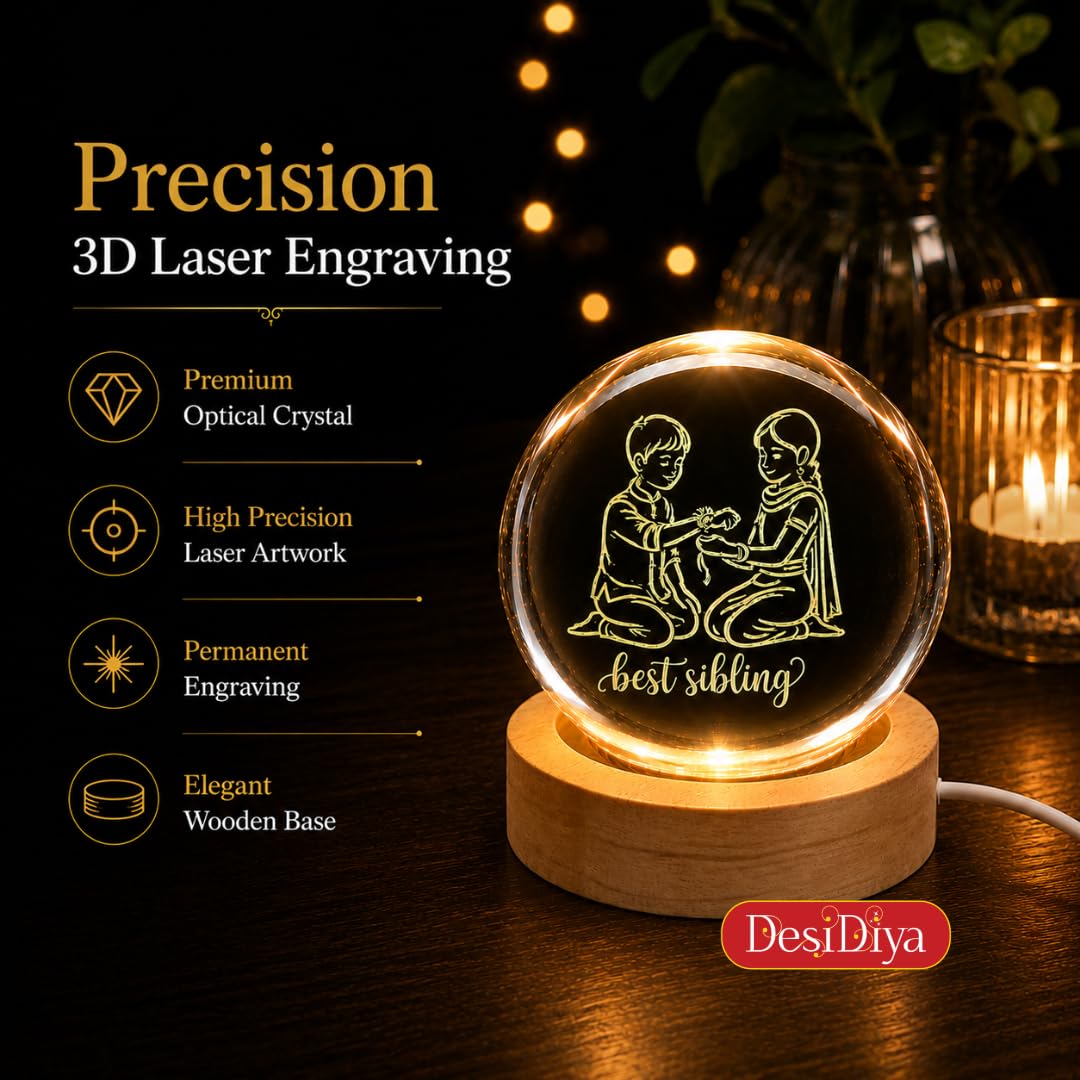 Desidiya Moon Crystal Ball Night Light,2.4 Inch Glass Ball Night LED Lamp with Woodern Base,Decorations Gifts for Men,Women,Kids,Boys,Girls | Gifts for Woman | Valentine Gift for Girlfriends