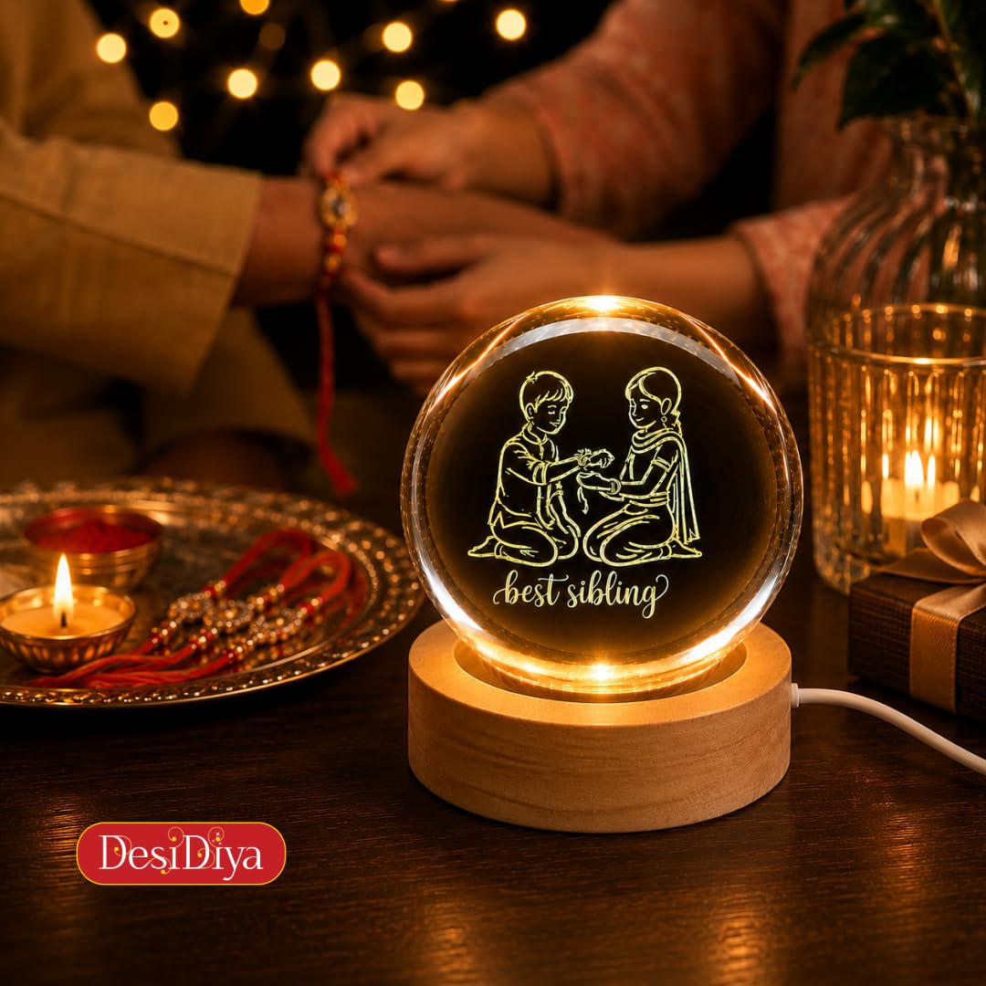 Desidiya Moon Crystal Ball Night Light,2.4 Inch Glass Ball Night LED Lamp with Woodern Base,Decorations Gifts for Men,Women,Kids,Boys,Girls | Gifts for Woman | Valentine Gift for Girlfriends