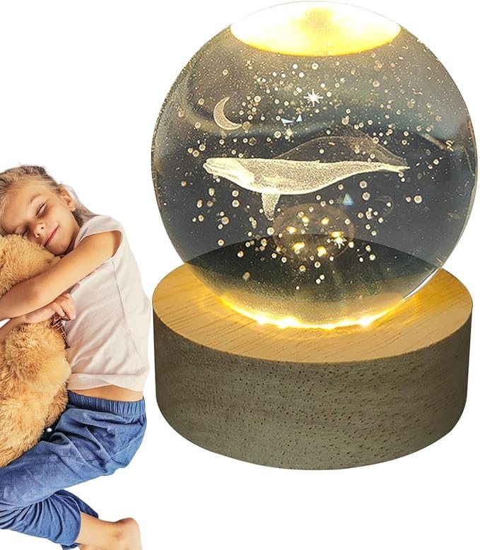 Desidiya Moon Crystal Ball Night Light,2.4 Inch Glass Ball Night LED Lamp with Woodern Base,Decorations Gifts for Men,Women,Kids,Boys,Girls | Gifts for Woman | Valentine Gift for Girlfriends