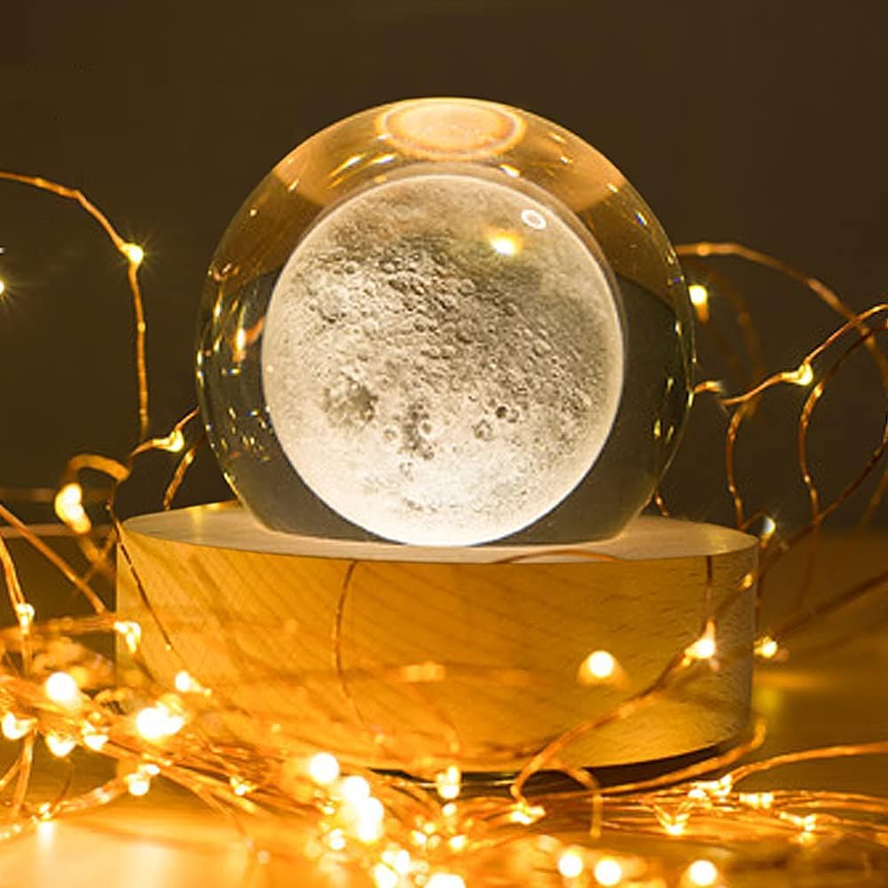 Desidiya Moon Crystal Ball Night Light,2.4 Inch Glass Ball Night LED Lamp with Woodern Base,Decorations Gifts for Men,Women,Kids,Boys,Girls | Gifts for Woman | Valentine Gift for Girlfriends