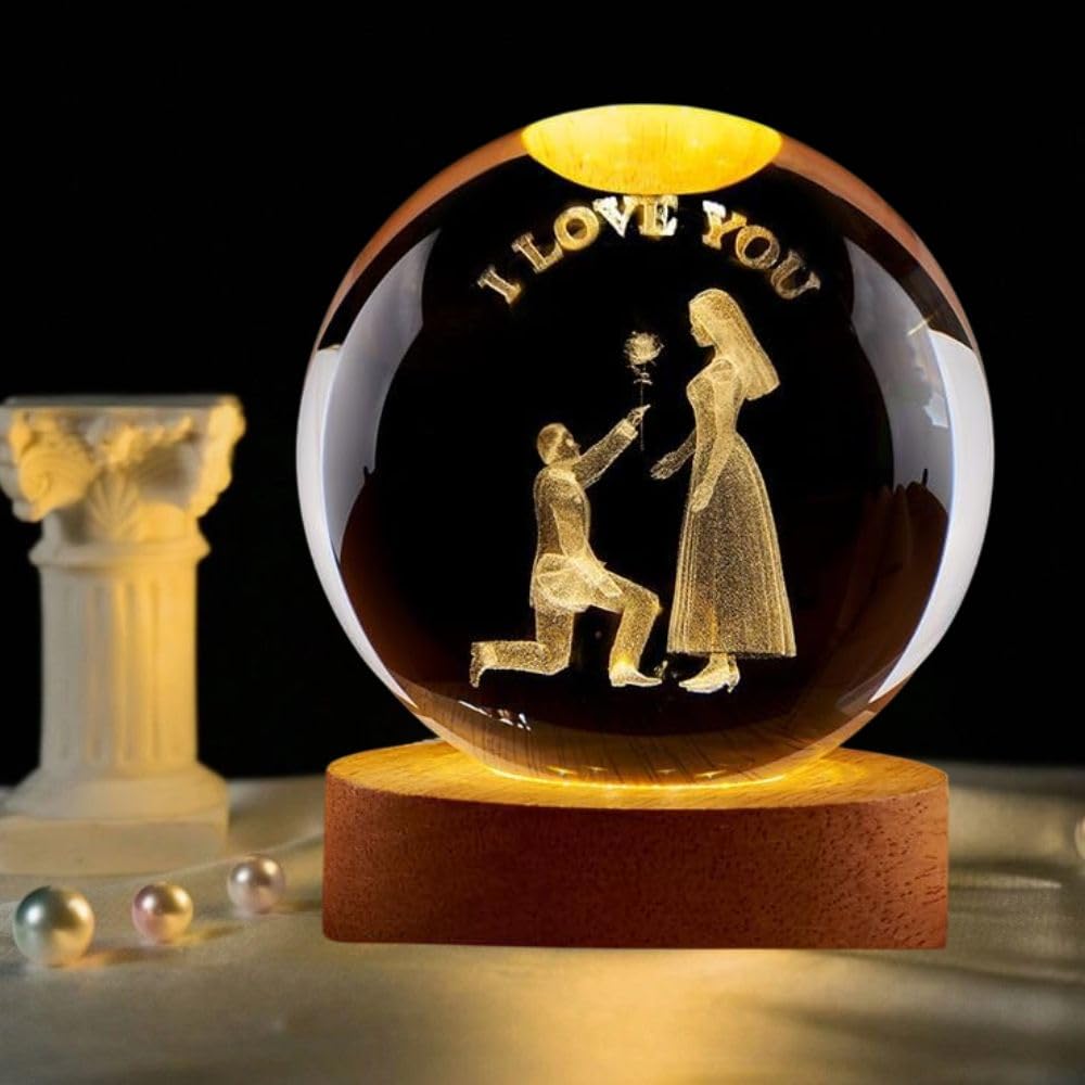Desidiya Moon Crystal Ball Night Light,2.4 Inch Glass Ball Night LED Lamp with Woodern Base,Decorations Gifts for Men,Women,Kids,Boys,Girls | Gifts for Woman | Valentine Gift for Girlfriends