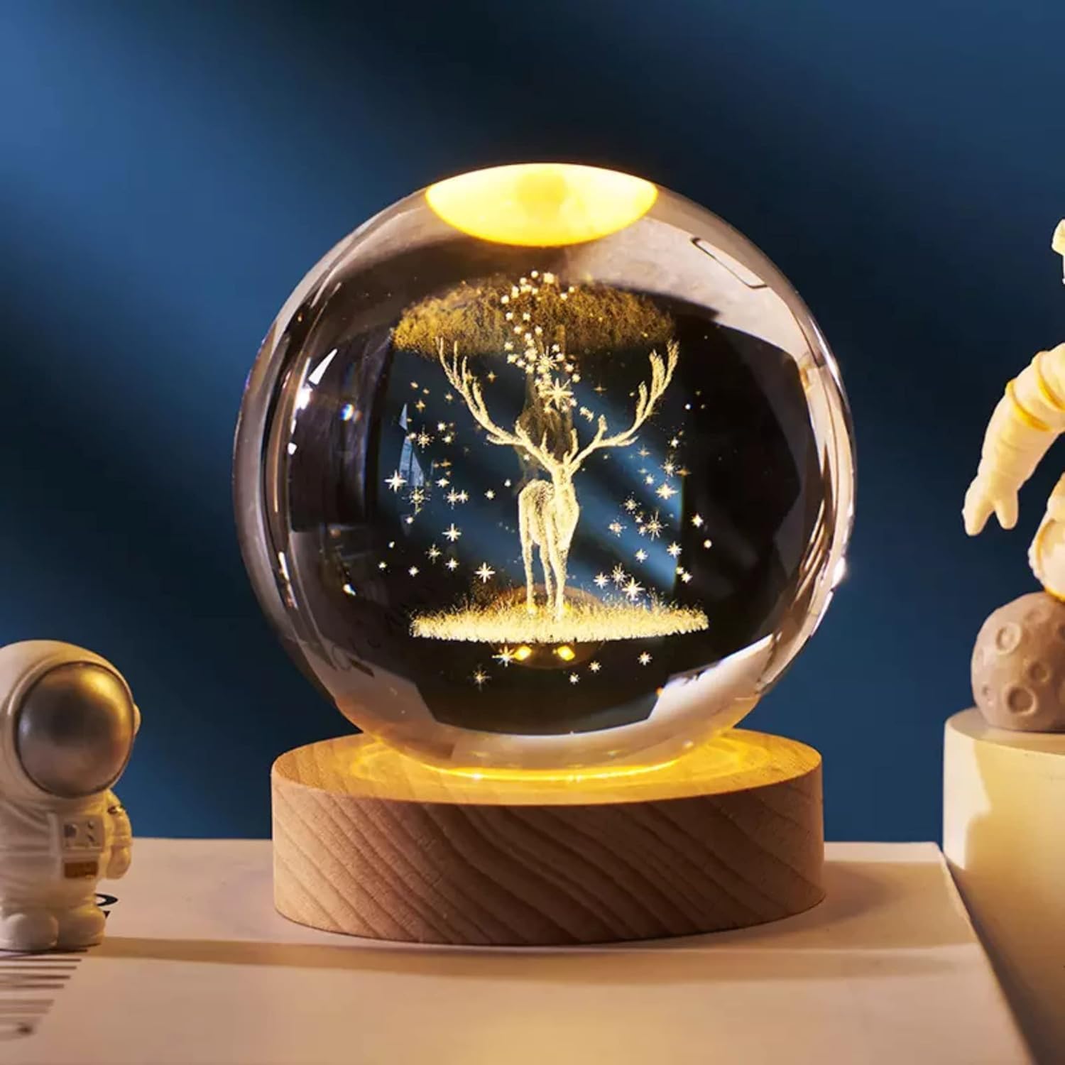 Desidiya Moon Crystal Ball Night Light,2.4 Inch Glass Ball Night LED Lamp with Woodern Base,Decorations Gifts for Men,Women,Kids,Boys,Girls | Gifts for Woman | Valentine Gift for Girlfriends