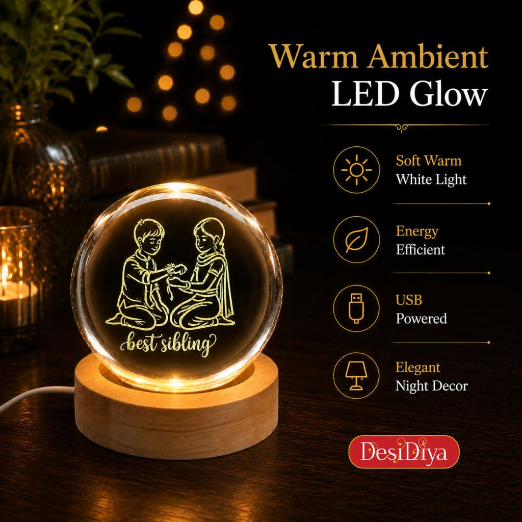 Desidiya Moon Crystal Ball Night Light,2.4 Inch Glass Ball Night LED Lamp with Woodern Base,Decorations Gifts for Men,Women,Kids,Boys,Girls | Gifts for Woman | Valentine Gift for Girlfriends