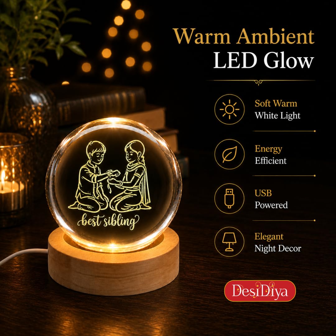 Desidiya Moon Crystal Ball Night Light,2.4 Inch Glass Ball Night LED Lamp with Woodern Base,Decorations Gifts for Men,Women,Kids,Boys,Girls | Gifts for Woman | Valentine Gift for Girlfriends