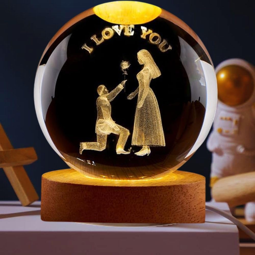 Desidiya Moon Crystal Ball Night Light,2.4 Inch Glass Ball Night LED Lamp with Woodern Base,Decorations Gifts for Men,Women,Kids,Boys,Girls | Gifts for Woman | Valentine Gift for Girlfriends