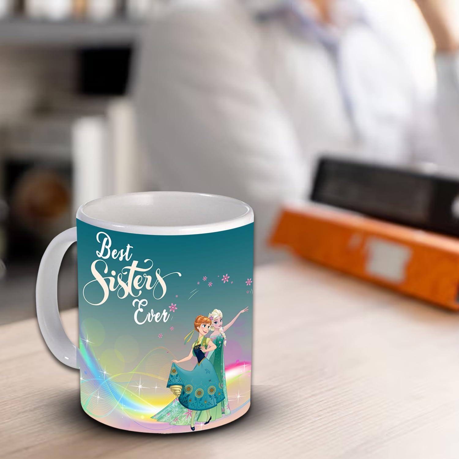 Rakhi Gift for Sister Birthday Anniversary Rakhi Gift Retrun Combo-Printed Coffee Mug Cushion Cover(12x12 Inch) with Filler and Keychain (Green)