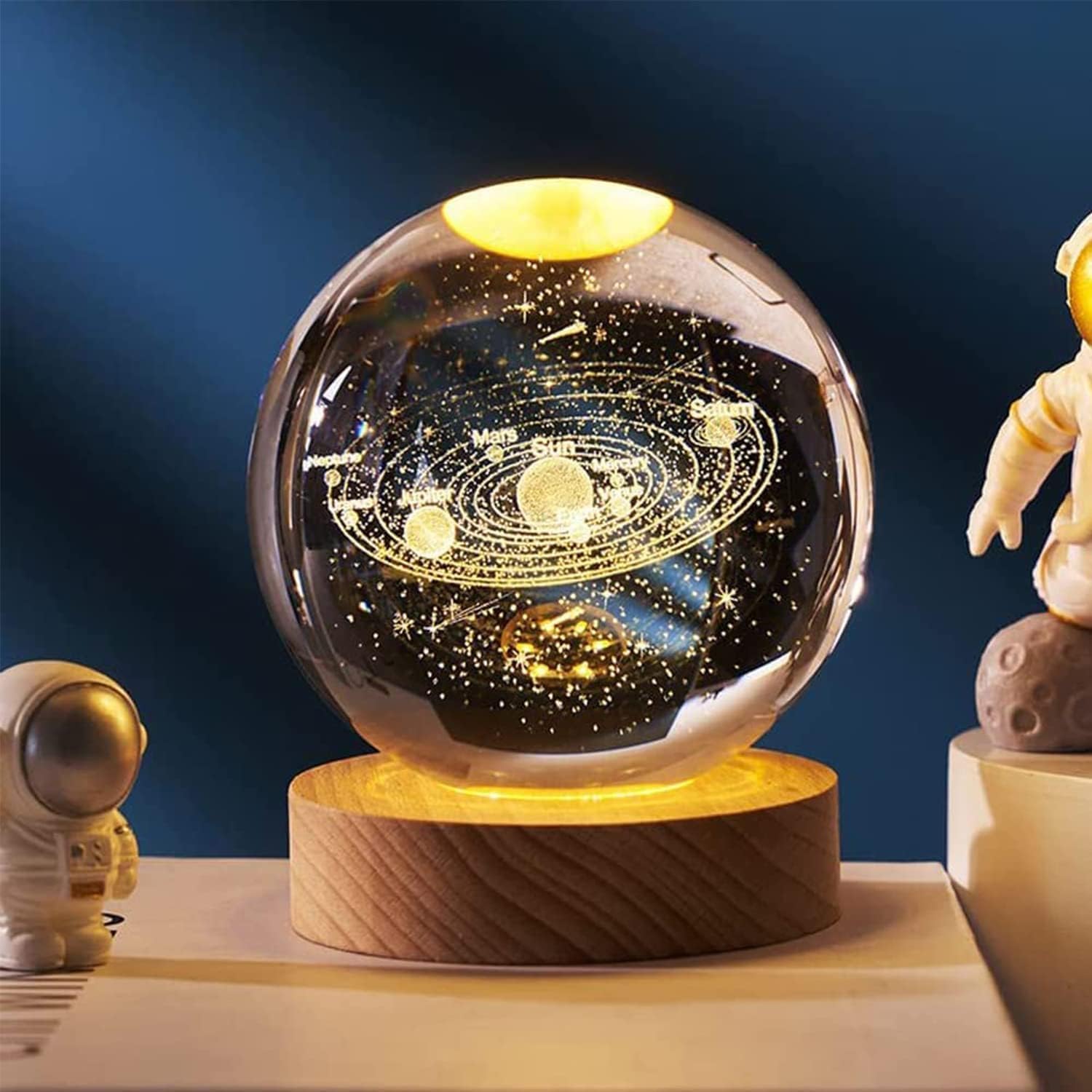 Desidiya Moon Crystal Ball Night Light,2.4 Inch Glass Ball Night LED Lamp with Woodern Base,Decorations Gifts for Men,Women,Kids,Boys,Girls | Gifts for Woman | Valentine Gift for Girlfriends