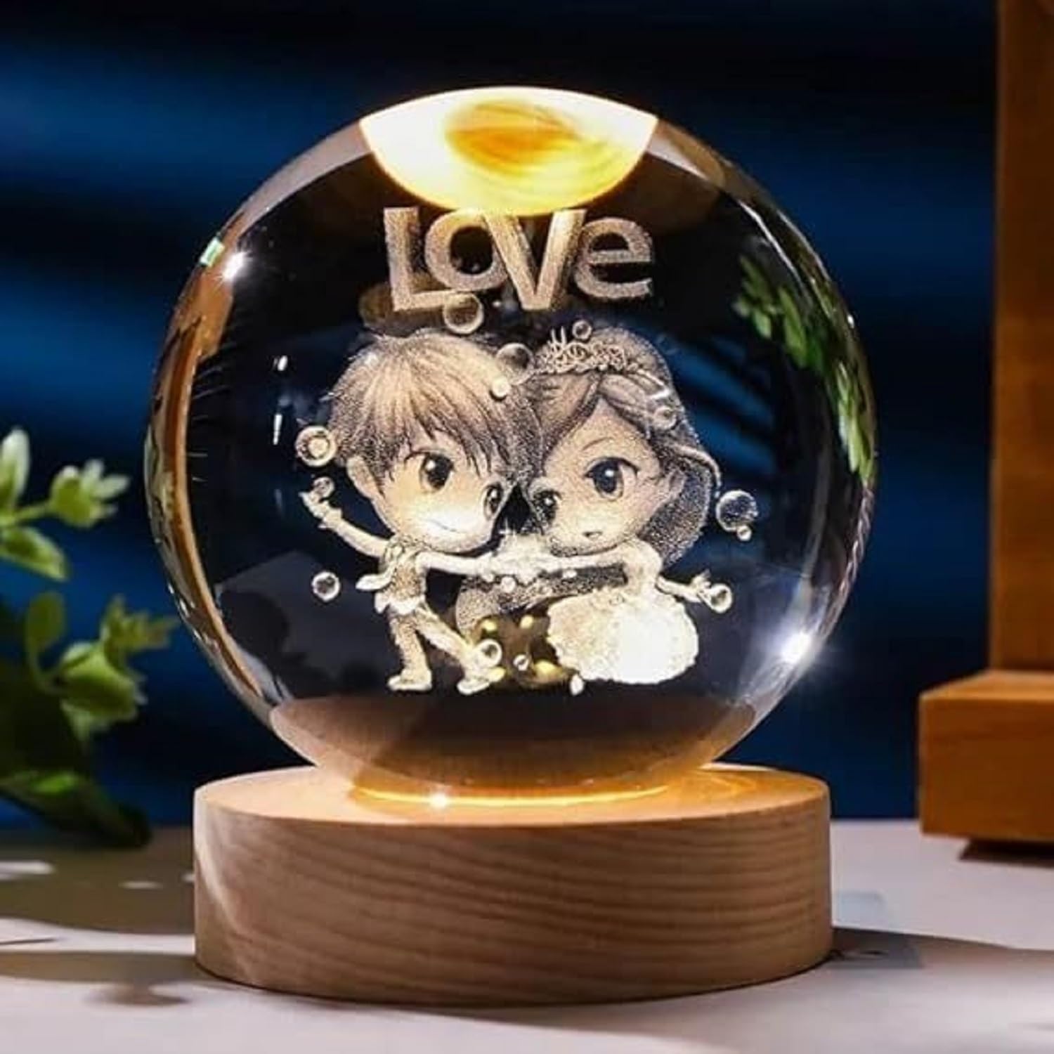Desidiya Moon Crystal Ball Night Light,2.4 Inch Glass Ball Night LED Lamp with Woodern Base,Decorations Gifts for Men,Women,Kids,Boys,Girls | Gifts for Woman | Valentine Gift for Girlfriends