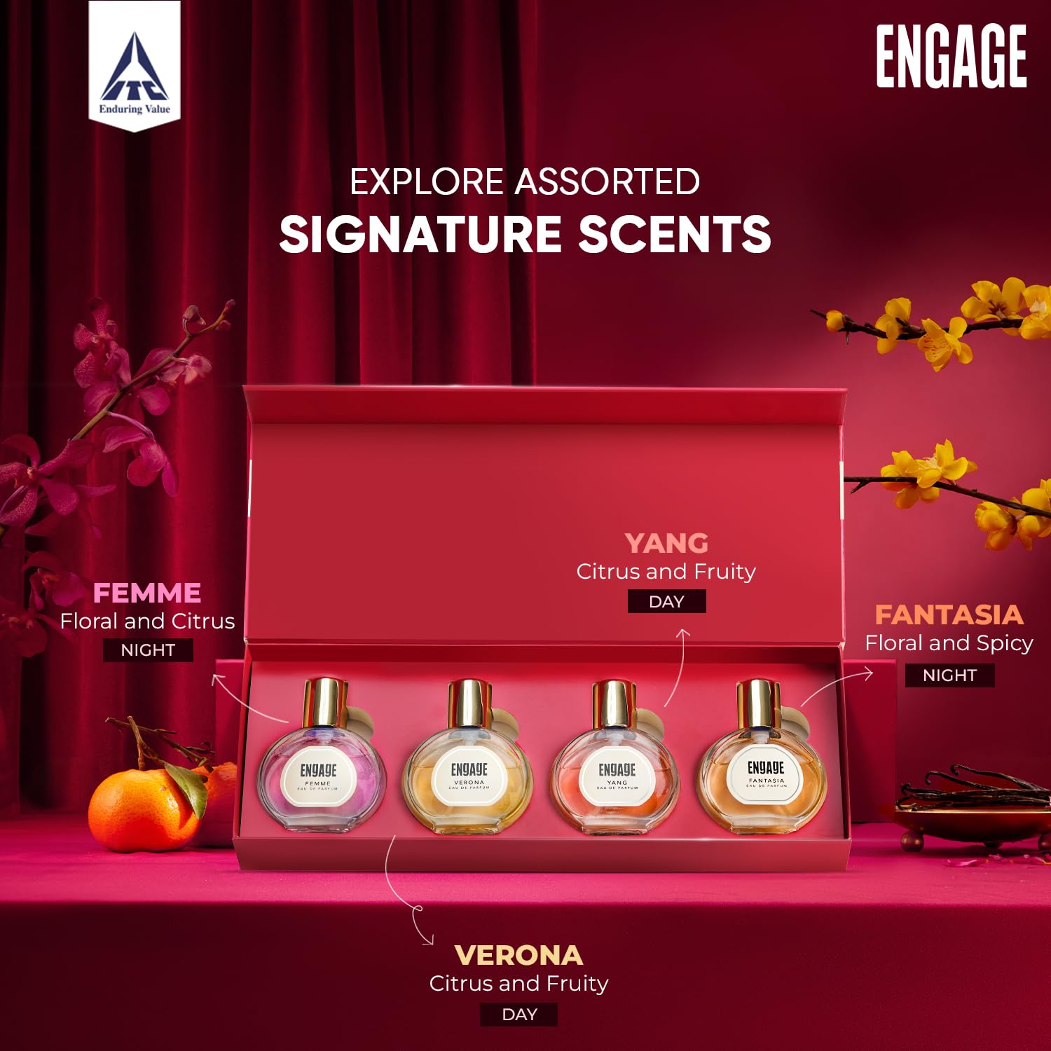 Engage Gift Assorted Luxury Perfume Set for Women 100ml (25ml x 4) | 4 Unique EDP Fragrances | Long Lasting | Travel Size Perfume Combo|Birthday, Anniversary | No Paraben |Dermat-Tested
