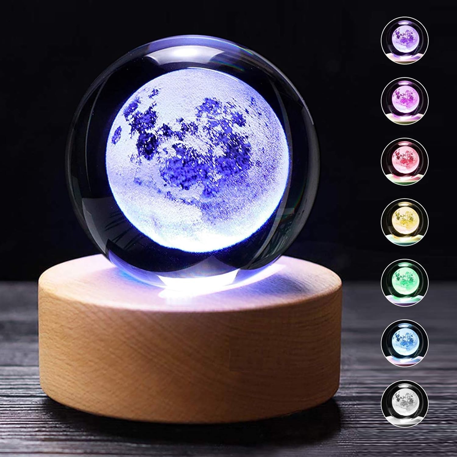 Desidiya Moon Crystal Ball Night Light,2.4 Inch Glass Ball Night LED Lamp with Woodern Base,Decorations Gifts for Men,Women,Kids,Boys,Girls | Gifts for Woman | Valentine Gift for Girlfriends