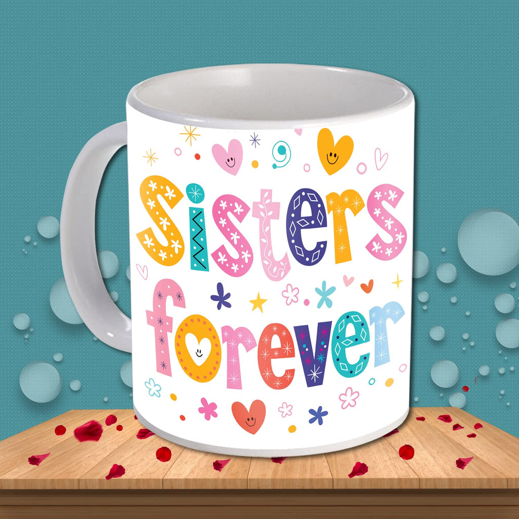 Rakhi Gift for Sister Birthday Anniversary Rakhi Gift Retrun Combo-Printed Coffee Mug Cushion Cover(12x12 Inch) with Filler and Keychain (Green)