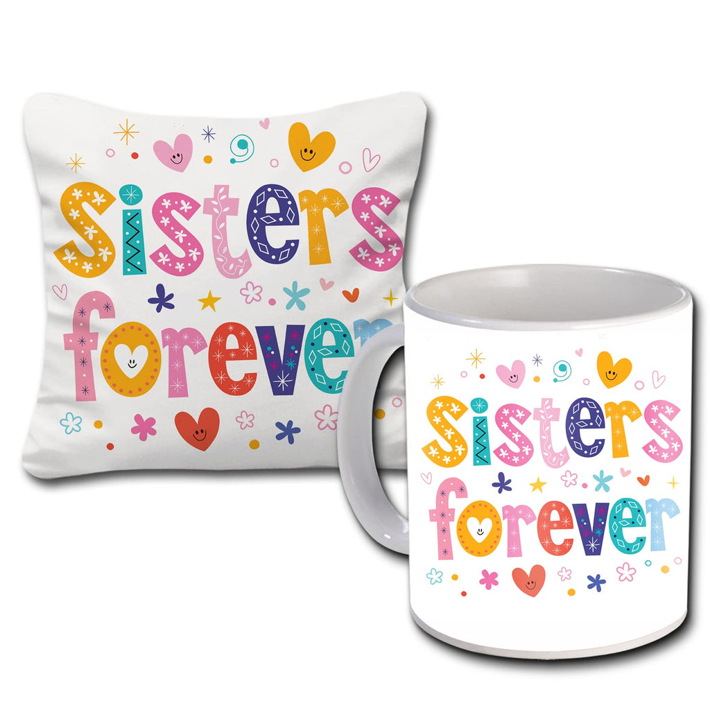 Rakhi Gift for Sister Birthday Anniversary Rakhi Gift Retrun Combo-Printed Coffee Mug Cushion Cover(12x12 Inch) with Filler and Keychain (Green)