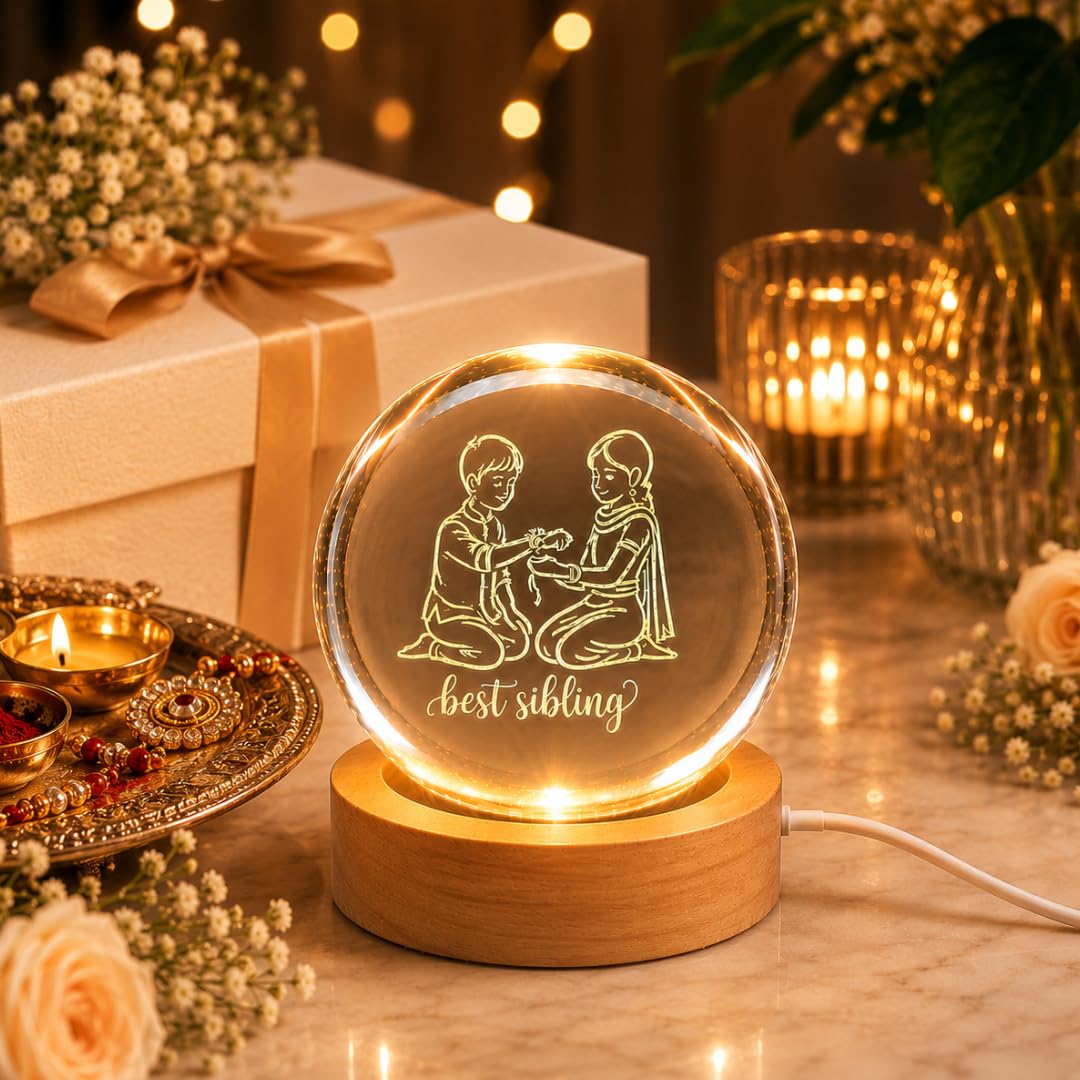 Desidiya Moon Crystal Ball Night Light,2.4 Inch Glass Ball Night LED Lamp with Woodern Base,Decorations Gifts for Men,Women,Kids,Boys,Girls | Gifts for Woman | Valentine Gift for Girlfriends