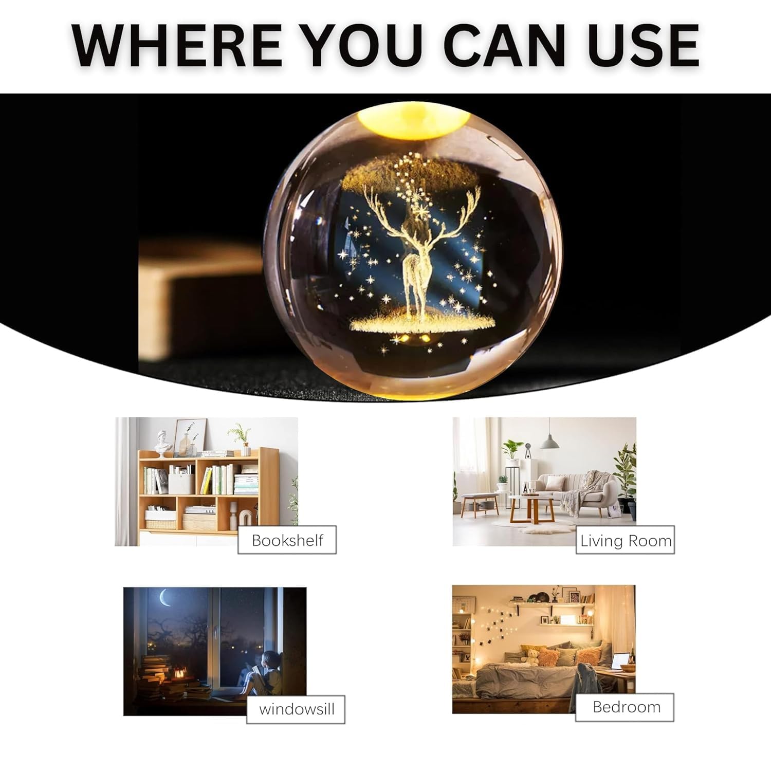 Desidiya Moon Crystal Ball Night Light,2.4 Inch Glass Ball Night LED Lamp with Woodern Base,Decorations Gifts for Men,Women,Kids,Boys,Girls | Gifts for Woman | Valentine Gift for Girlfriends