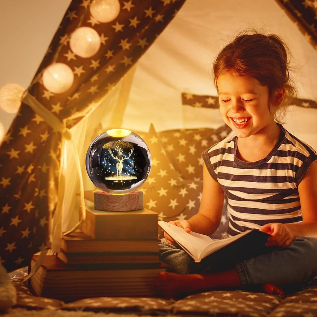 Desidiya Moon Crystal Ball Night Light,2.4 Inch Glass Ball Night LED Lamp with Woodern Base,Decorations Gifts for Men,Women,Kids,Boys,Girls | Gifts for Woman | Valentine Gift for Girlfriends