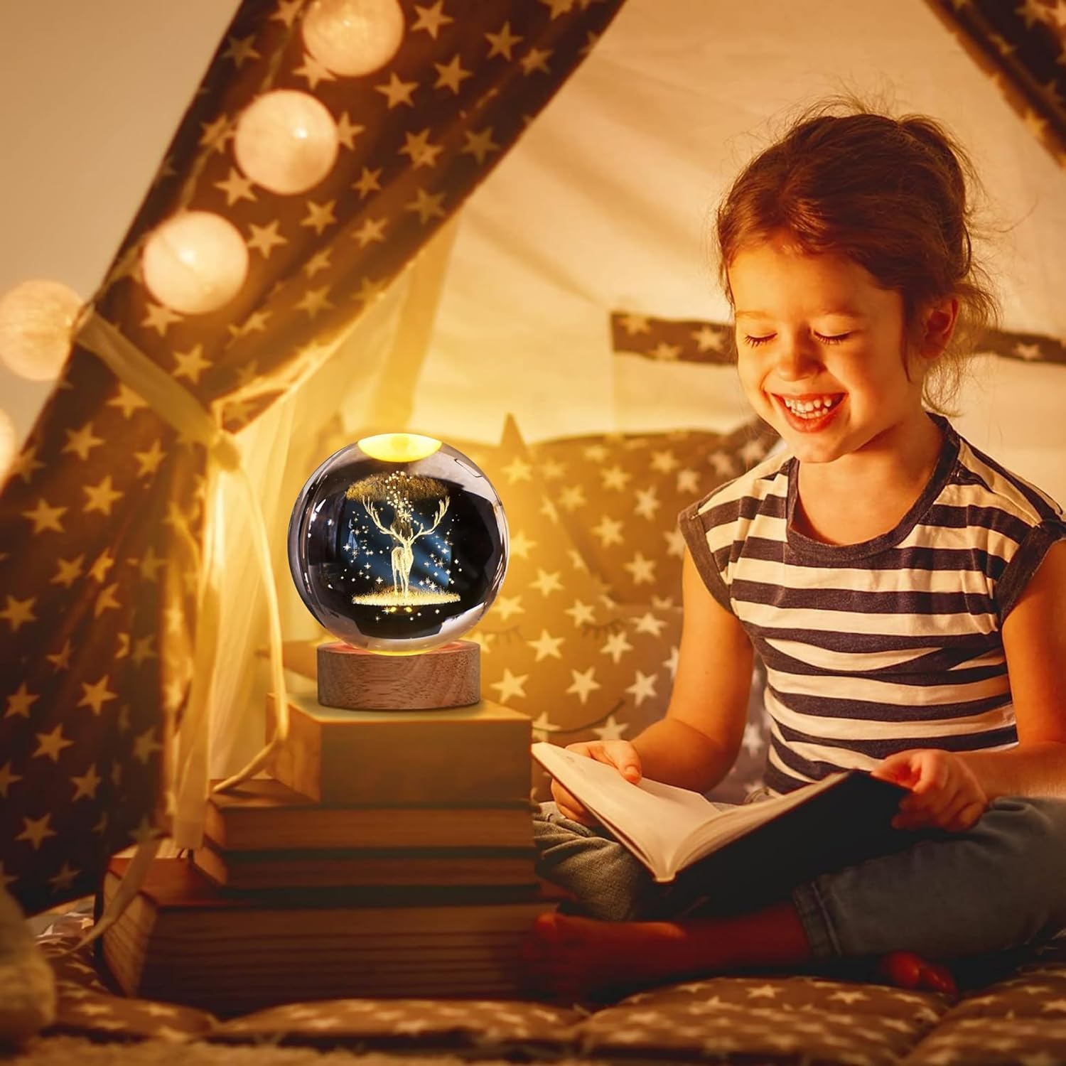 Desidiya Moon Crystal Ball Night Light,2.4 Inch Glass Ball Night LED Lamp with Woodern Base,Decorations Gifts for Men,Women,Kids,Boys,Girls | Gifts for Woman | Valentine Gift for Girlfriends