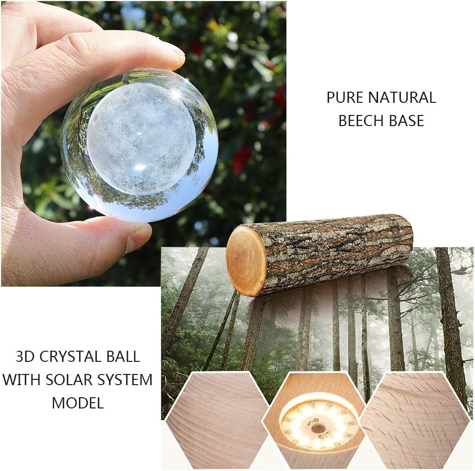 Desidiya Moon Crystal Ball Night Light,2.4 Inch Glass Ball Night LED Lamp with Woodern Base,Decorations Gifts for Men,Women,Kids,Boys,Girls | Gifts for Woman | Valentine Gift for Girlfriends