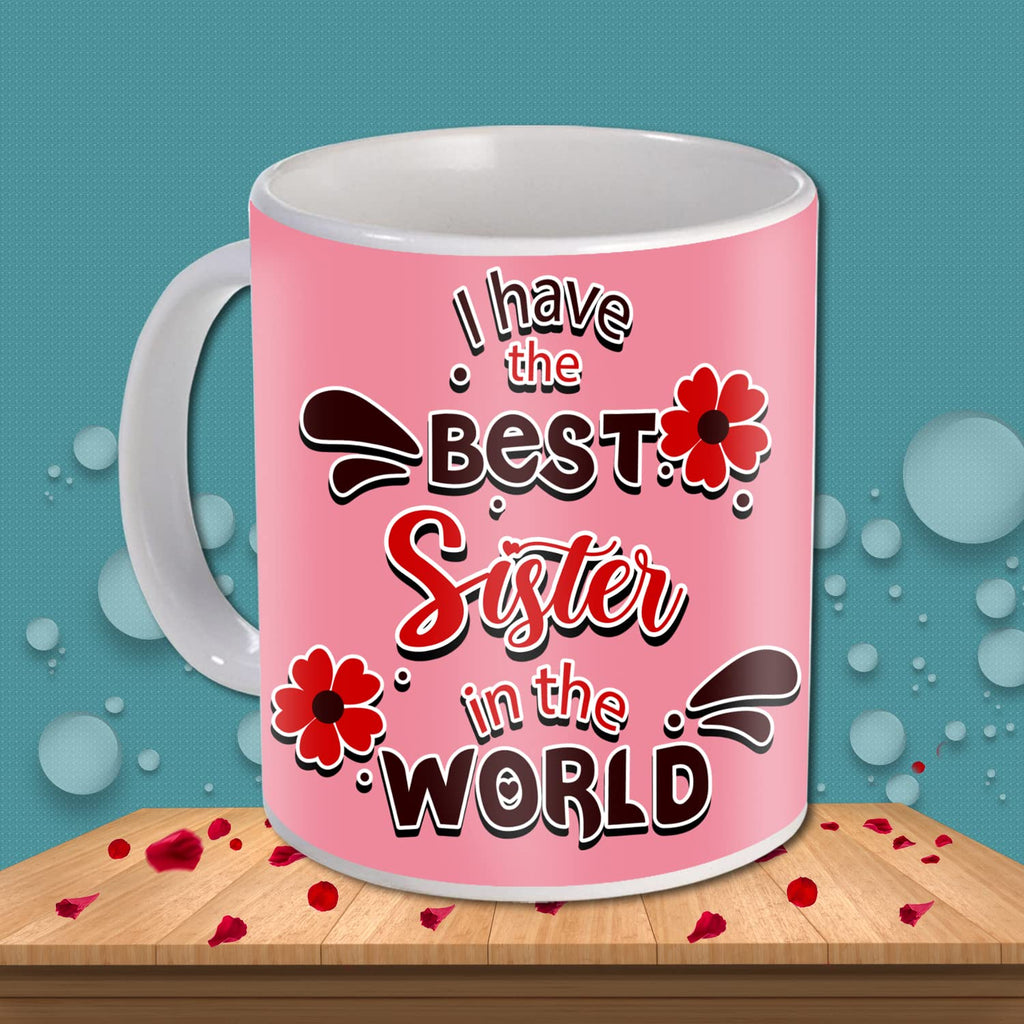 Rakhi Gift for Sister Birthday Anniversary Rakhi Gift Retrun Combo-Printed Coffee Mug Cushion Cover(12x12 Inch) with Filler and Keychain (Green)