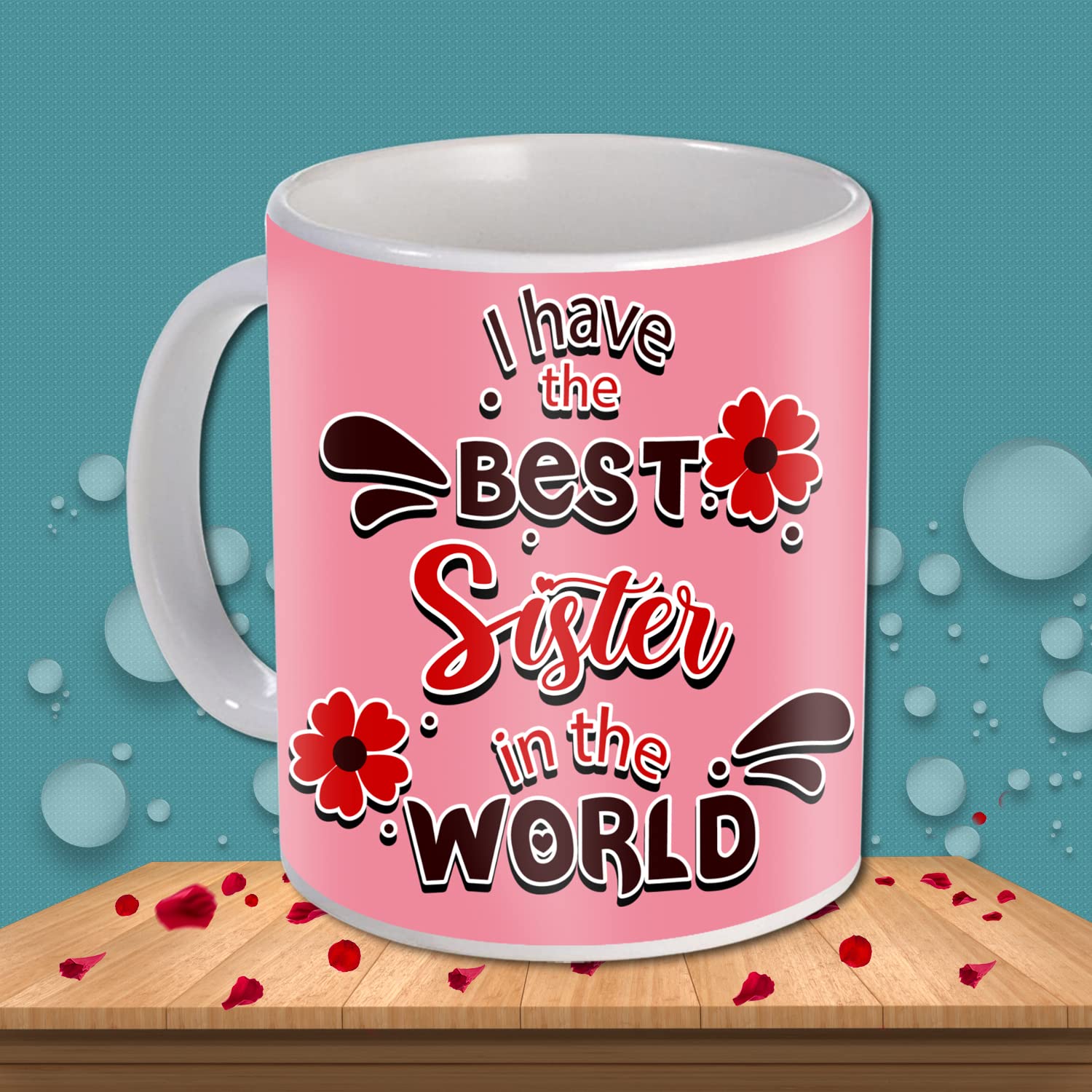 Rakhi Gift for Sister Birthday Anniversary Rakhi Gift Retrun Combo-Printed Coffee Mug Cushion Cover(12x12 Inch) with Filler and Keychain (Green)